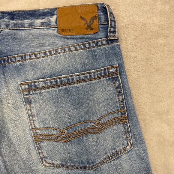 American Eagle Jeans Men 32x34 Relaxed Straight Distressed Blue Denim Streetwear - Picture 9 of 14